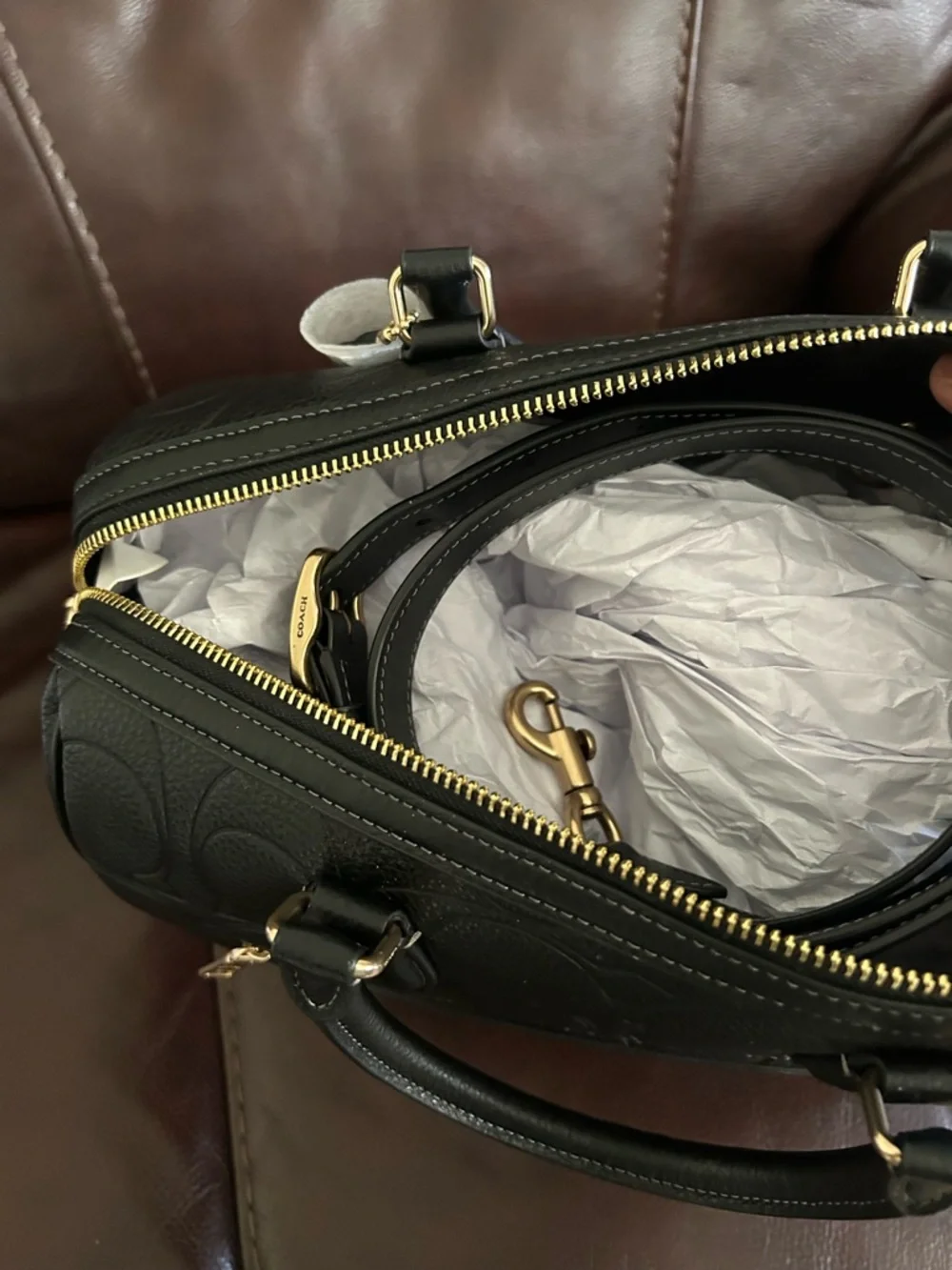 Coach Black Embossed Leather Satchel with Gold Hardware - Picture 7 of 7